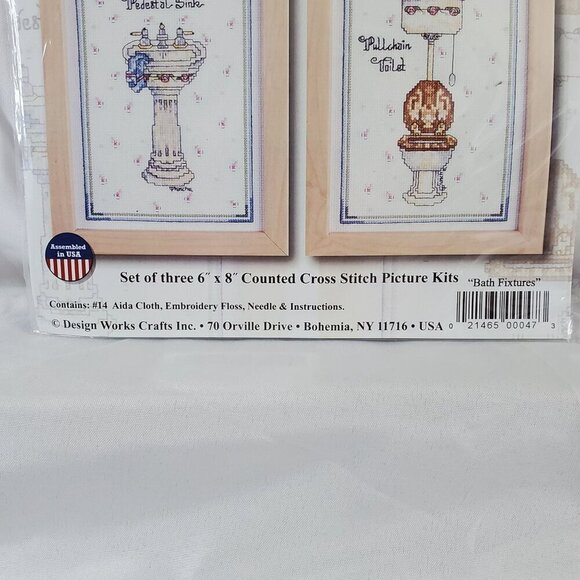 Set Of Three 6" X 8" Counted Cross Stitch Kits "Bathroom Fixtures" Design Works - Picture 3 of 6
